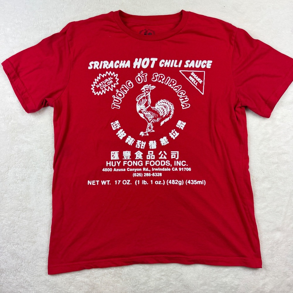Sriracha Hot Chili Sauce Rooster Logo Graphic T-Shirt Red Mens Large Mad Engine
